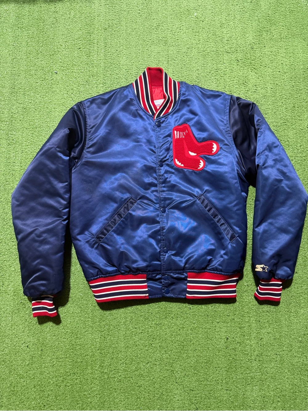 Vintage Boston Red Sox Jacket M Navy Starter Satin Bomber MLB USA 90s Rare
